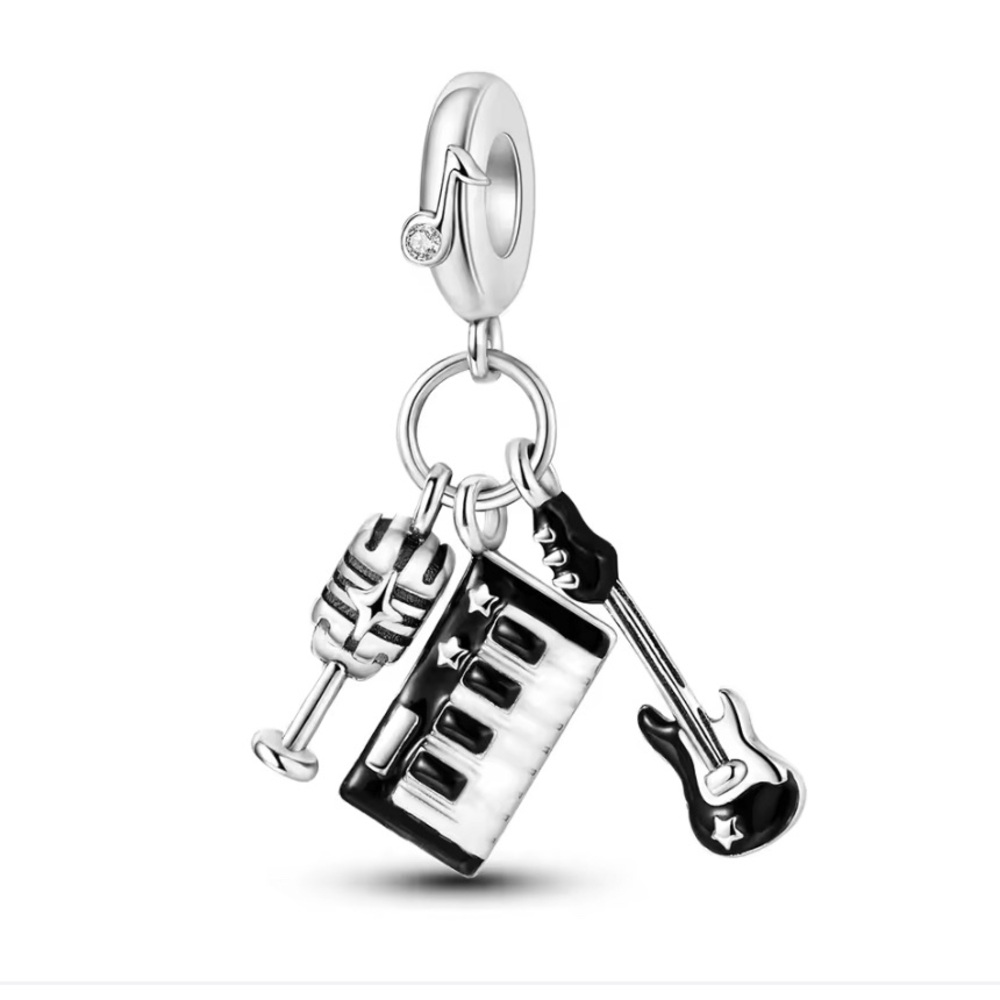 Sterling Silver Music Instrument Charm Pendant in Black and White